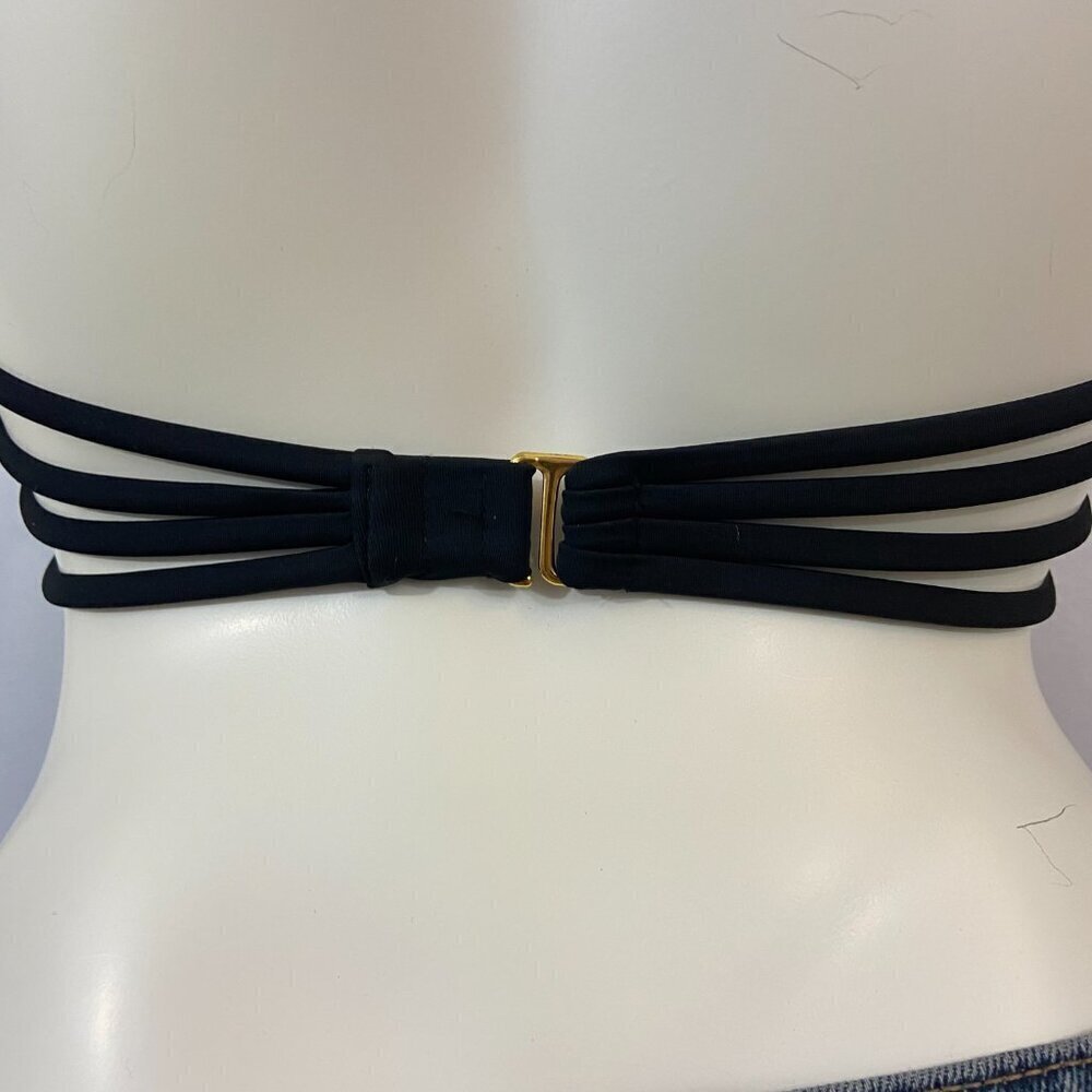 California Waves Women's Bikini Swim Top Size M Ruched Black with Ties NWT - Picture 4 of 7